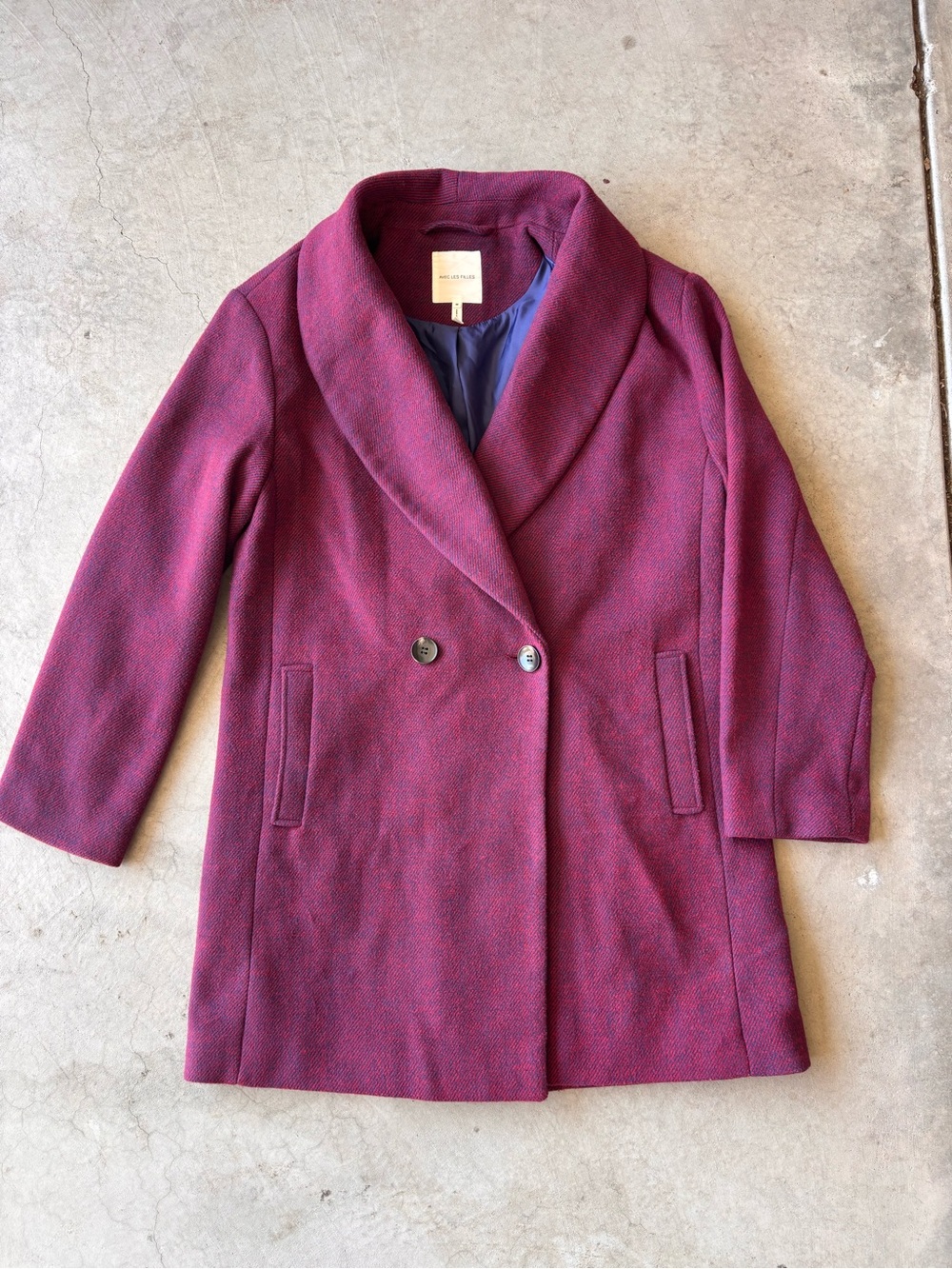 Anthropologie Avec Les Filles Women's Plum Navy Shawl Collar Coat size M